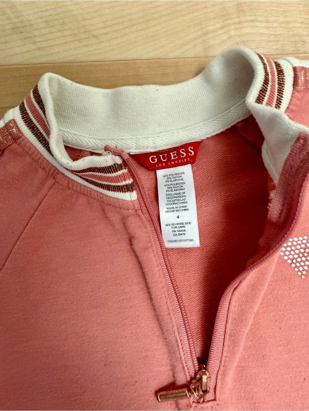 GUESS Girls Long Sleeve Dress Rose Pink Quarter Zip Logo Size 4